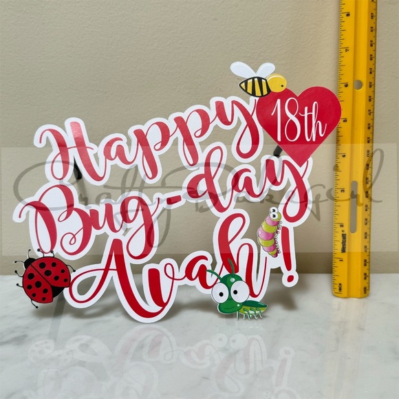 Personalized & Customized Avah Bug 18th Birthday Cake Topper for 1/4 Sheet Cake - Picture 5 of 10